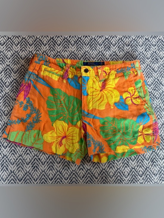 Polo Ralph Lauren Pants - Polo Ralph Lauren Floral Linen Vintage Shorts Size 6 Orange Resort Tropical